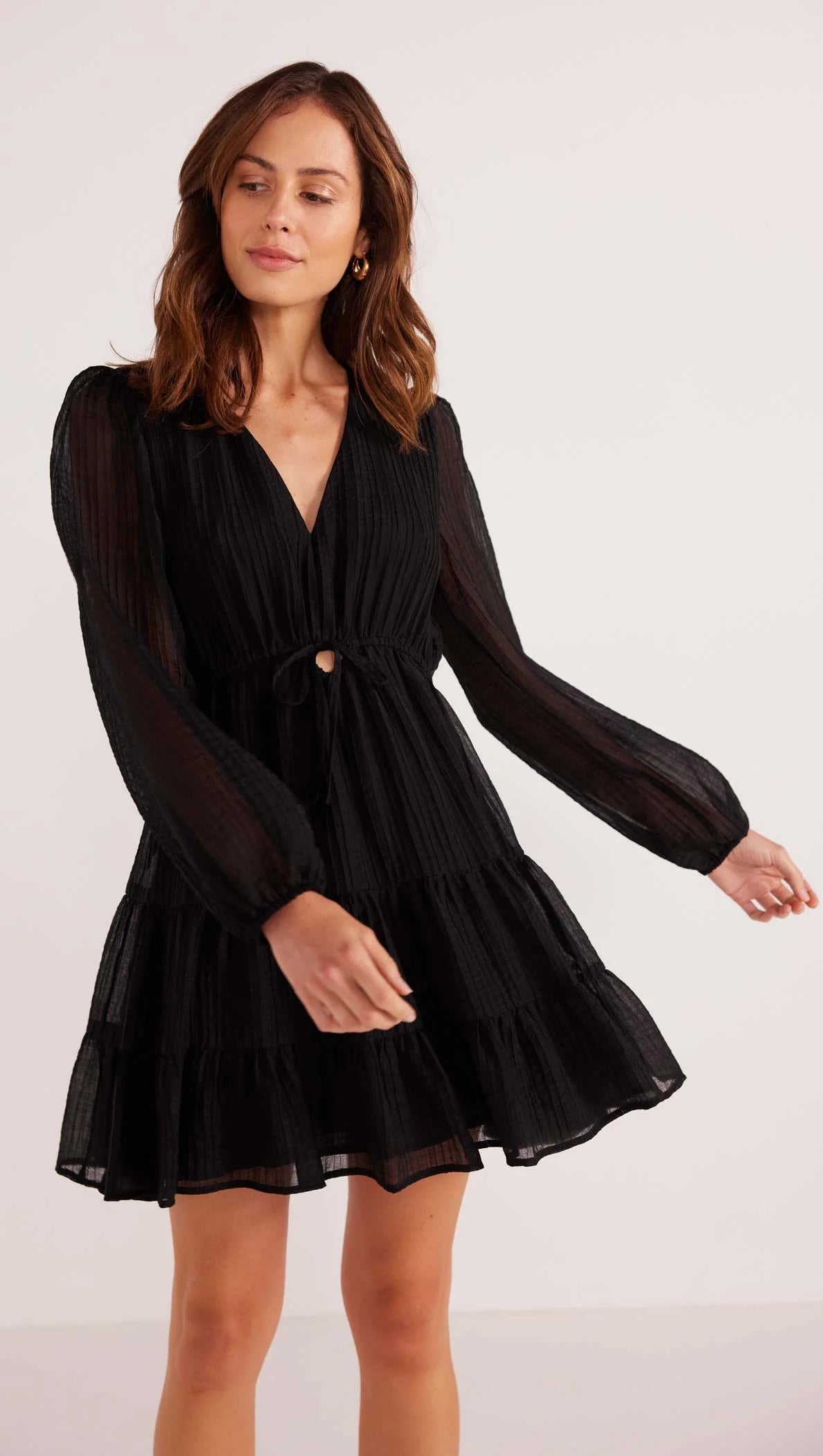 AMY LONG SLEEVE MINI DRESS, MINKPINK, LADIES MINI DRESS, BLACK DRESSES