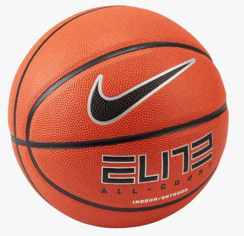 NIKE ELITE COURT 8P BASKETBALL AMBER/BLACK/METALLIC SILVER INDOOR OURDOOR COMPETITIVE BALL ORAGNGE TICK LOGO