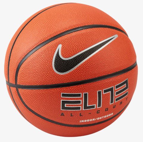 NIKE ELITE COURT 8P BASKETBALL AMBER/BLACK/METALLIC SILVER INDOOR OURDOOR COMPETITIVE BALL ORAGNGE TICK LOGO