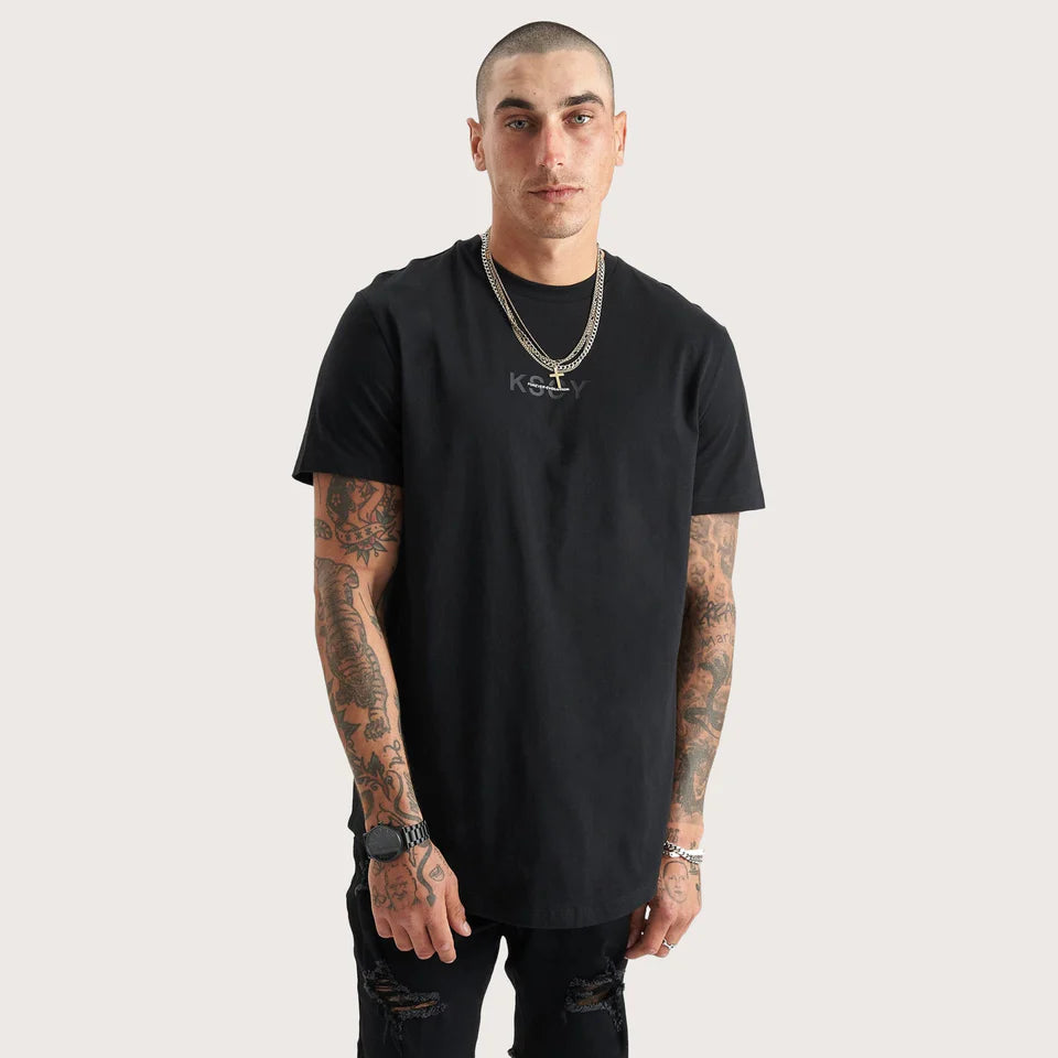 TUSTIN DUAL CURVED TEE, JET BLACK, KISS CHACEY, MENS SHIRTS